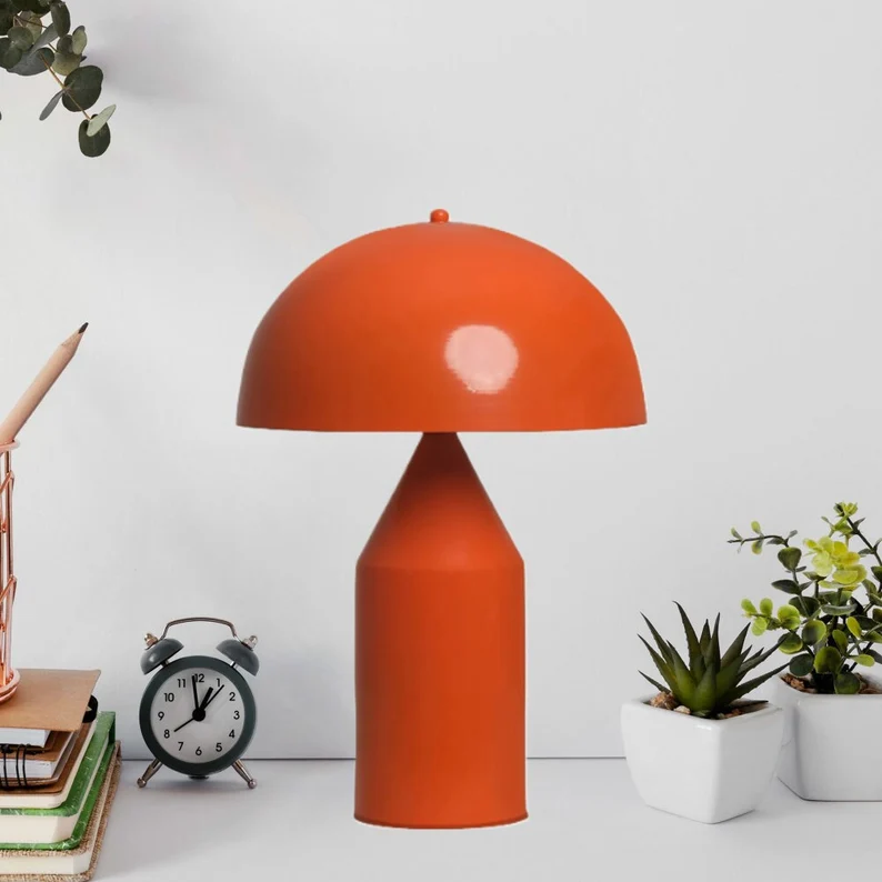 Mushroom Bedside Lamp, Table Lamp, Side Light, Orange Desk Lamp, Indus