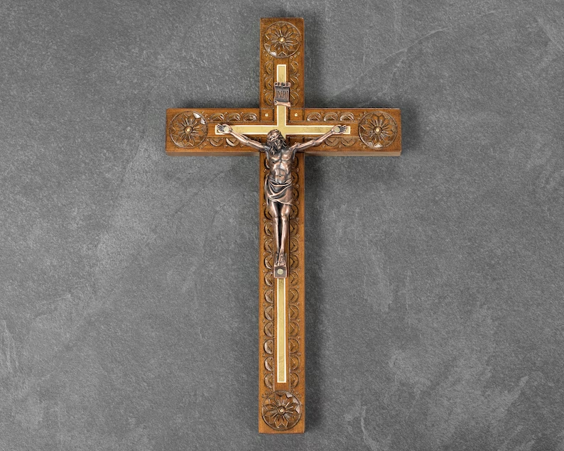 Hand Carved Wall Crucifix Catholic - Wood Wall Cross for Home Decor - Large Crucifix Jesus Christ - Decorative Wooden Catholic Wall Crosses