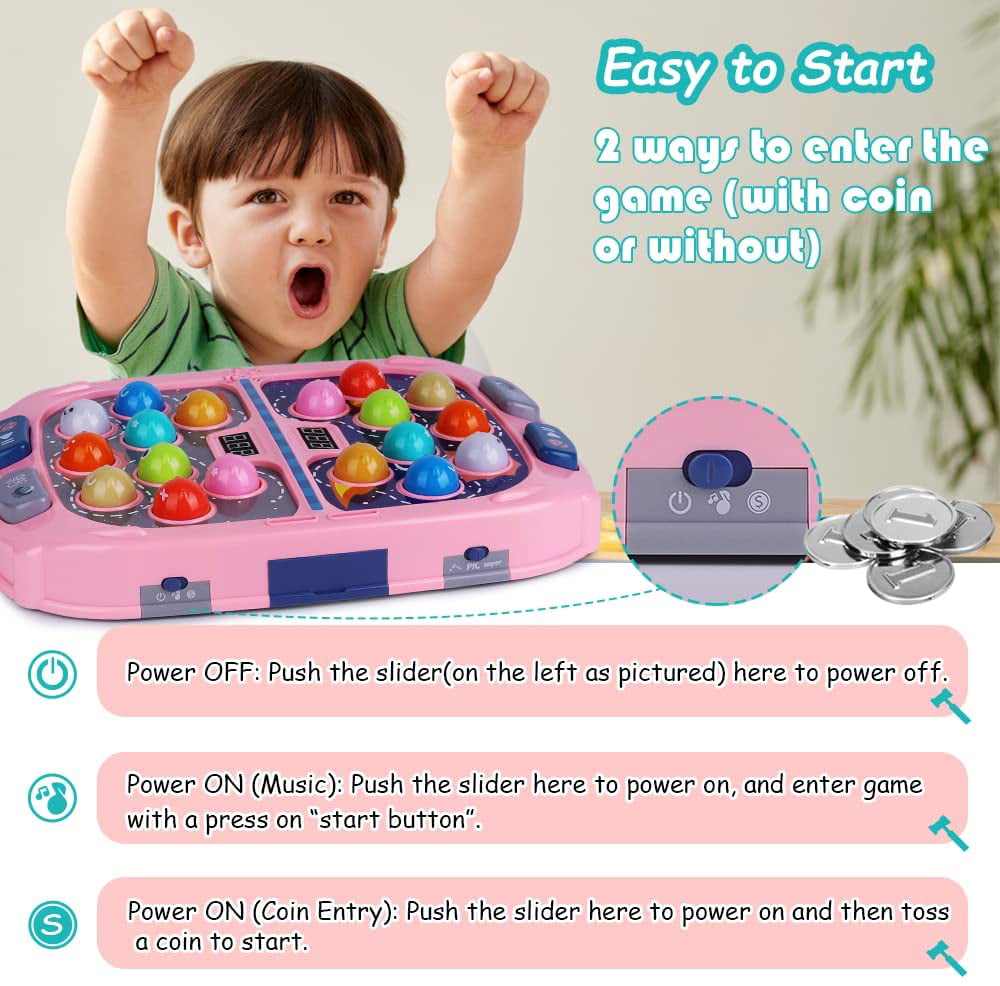 Whack A Mole Game,Toys for 3-12 Year Old Boys and Girls, Whack A Mole Game for Toddlers, Pounding Gifts for 3 4 5 6 7 8+ Kids, Interactive Educational Toys with Sound and Light, PK Mode with 2 Hammers