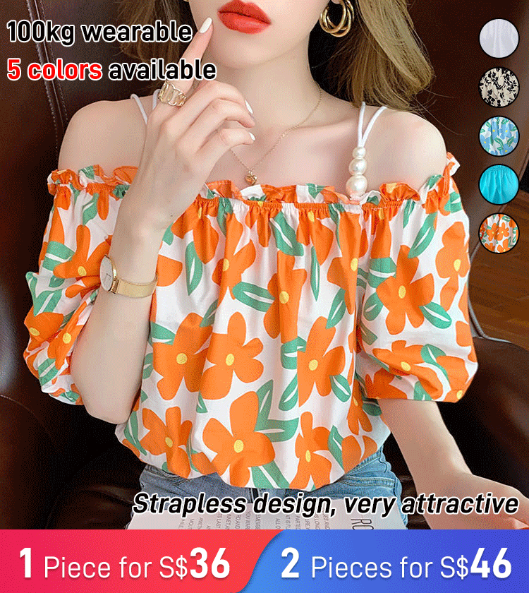Fairy-like Floral Strapless Shirt