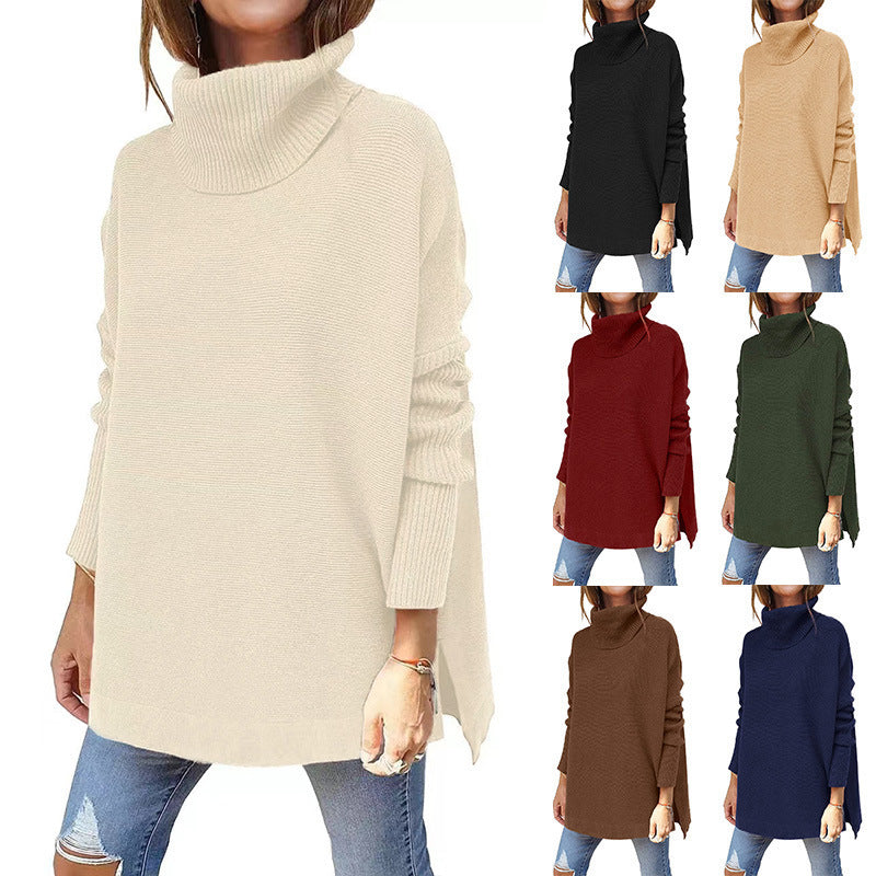 Women's Turtleneck Oversize 2022 Hem Knit Pullover Sweater