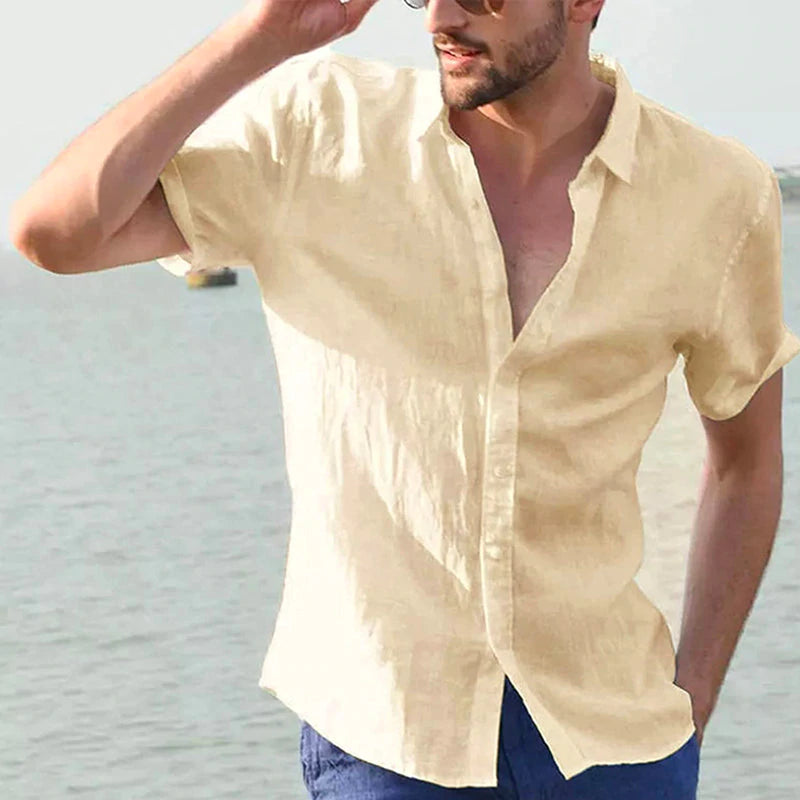 Men's solid color short-sleeved shirt