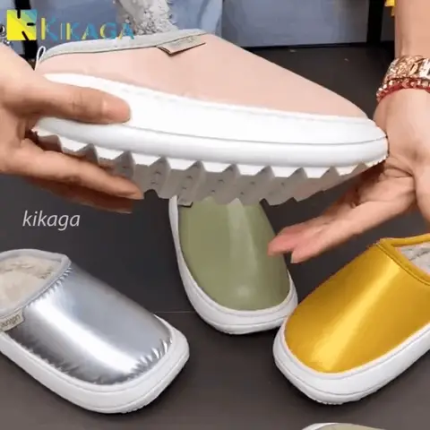 New Style Down Fabric Thick-Soled Warm Slippers