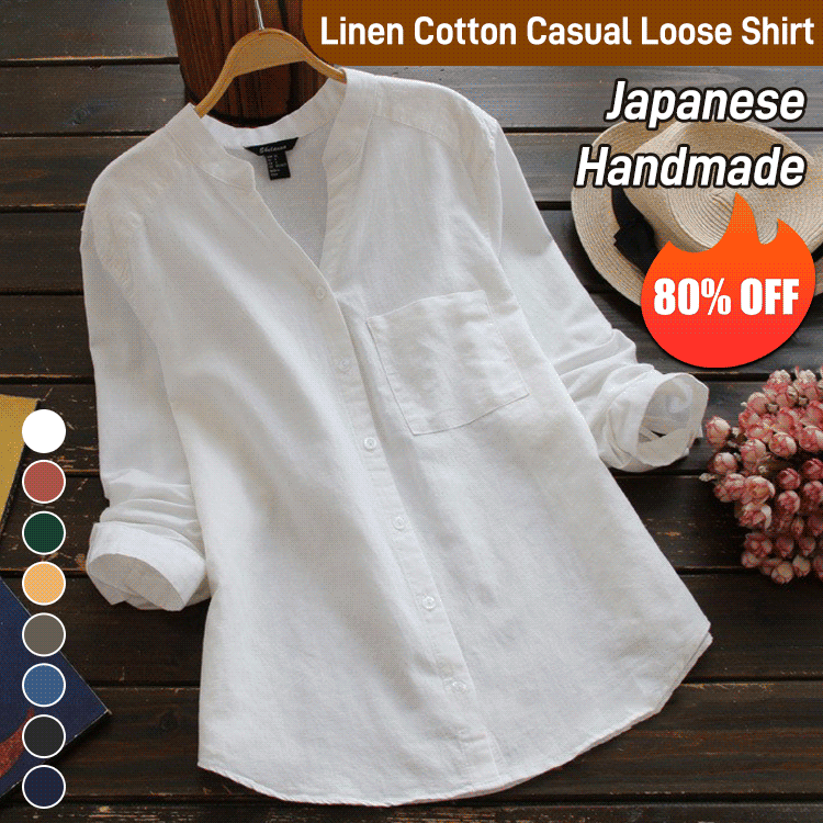 Japanese Style Handmade Linen Cotton Casual Loose Shirt（Buy 2 Automati