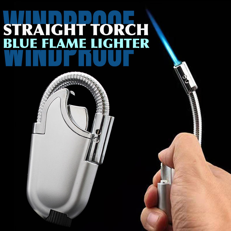 Windproof straight torch blue flame lighter