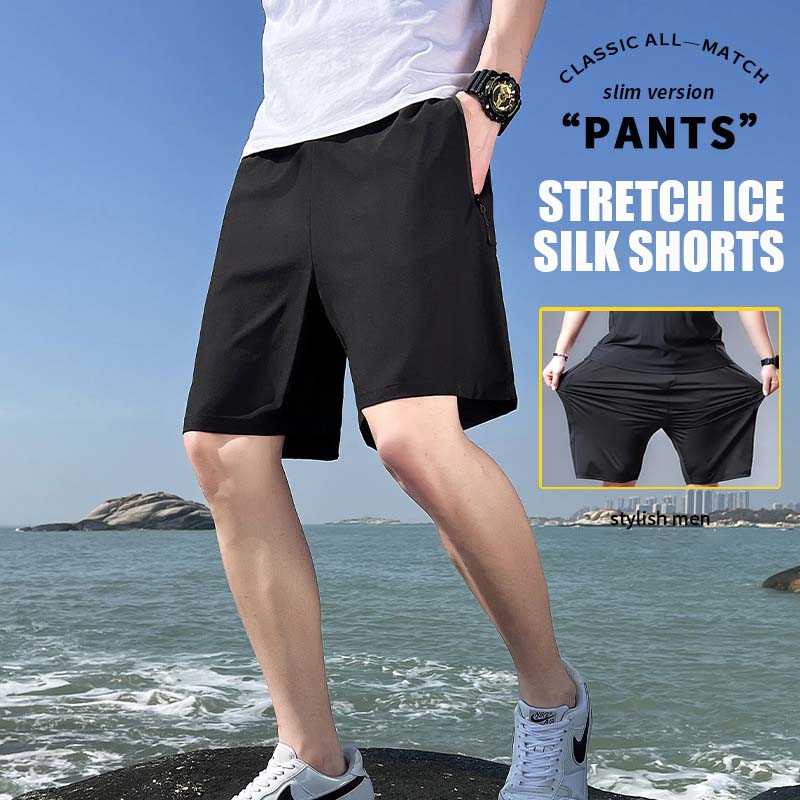 Pantalons courts extensibles en soie de glace pour hommes de grande taille