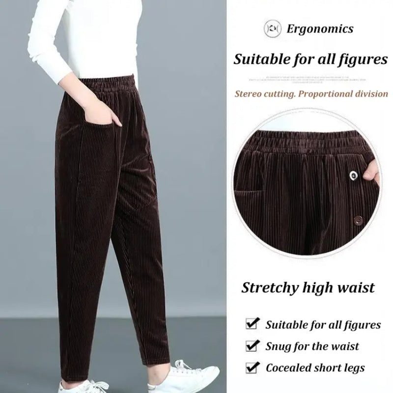 Pantalon chaud en velours côtelé taille haute pour femme - Achetez-en 2 Livraison gratuite
