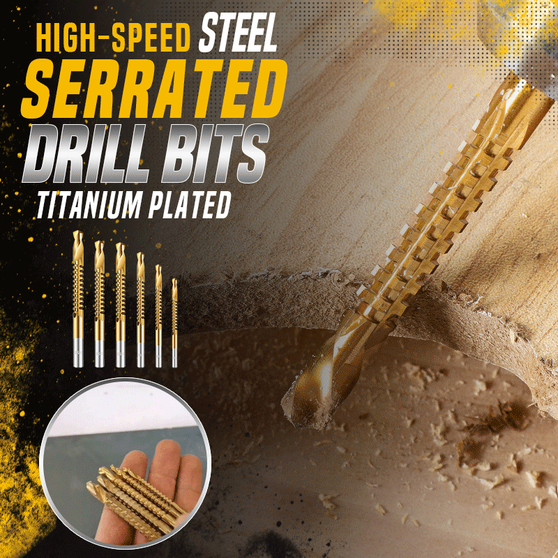 Titanium Plated High-speed Steel Serrated Drill Bits (6pcs)