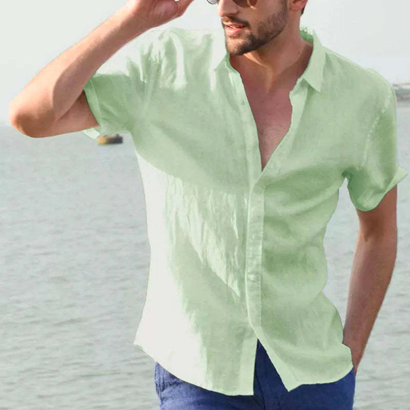 Men's solid color short-sleeved shirt