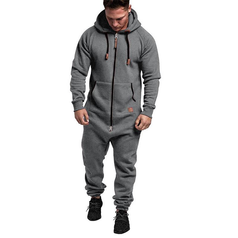Hooded Fleece Solid Color Jumpsuit