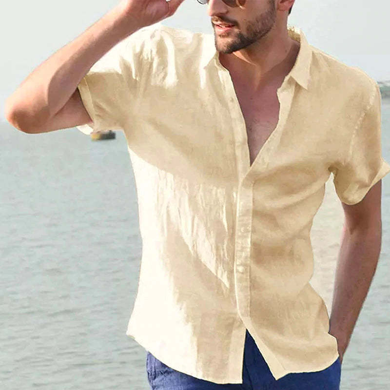 Men's solid color short-sleeved shirt
