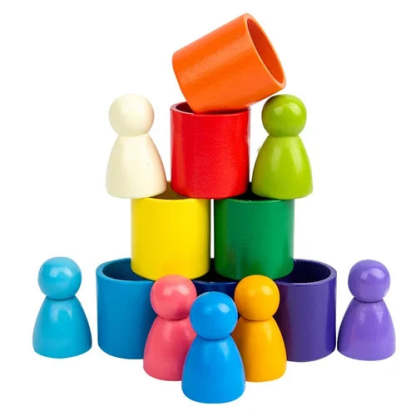 Pousbo® Wooden Peg Doll with Cups Wisdom Sorter Game