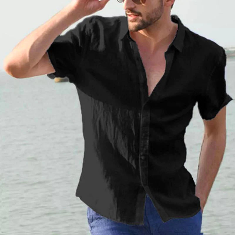 Men's solid color short-sleeved shirt