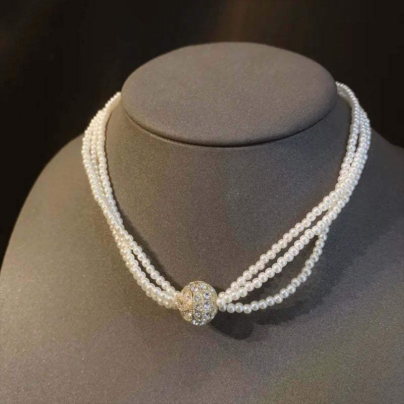 Magnetic Clasp Layered Pearl Necklace
