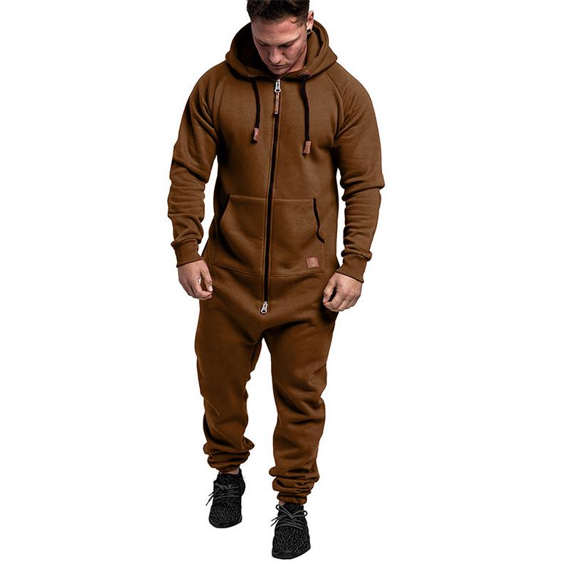 Hooded Fleece Solid Color Jumpsuit