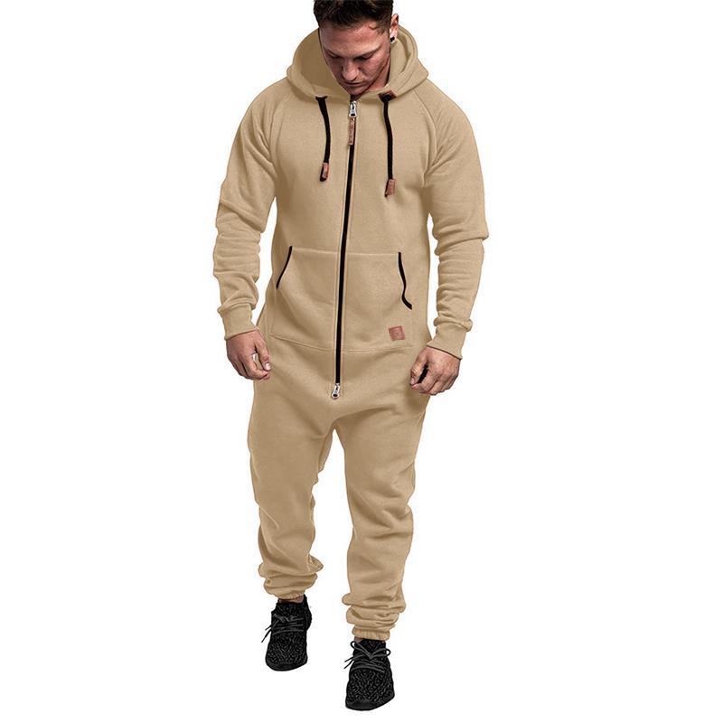 Hooded Fleece Solid Color Jumpsuit
