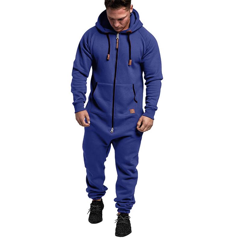 Hooded Fleece Solid Color Jumpsuit