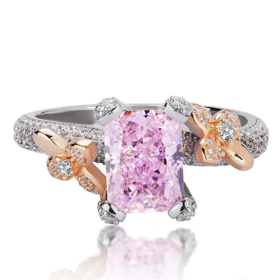 2CT 5A High Carbon Crushed Ice Cut Pink Ring in s925
