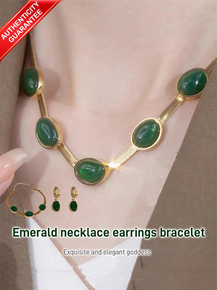 Emerald Necklace Earrings Bracelet