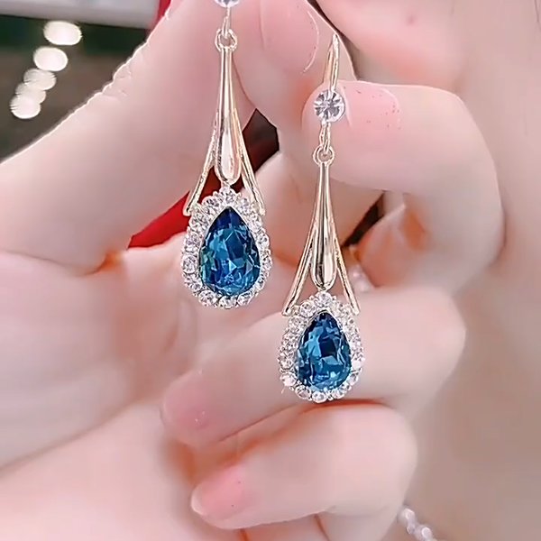 Blue drop crystal earrings