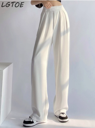 Casual High Waist Wide Leg Pants Women Velcro Loose Floor-Length Oversized Trousers 2022 Spring Summer Korean White Suit Pants