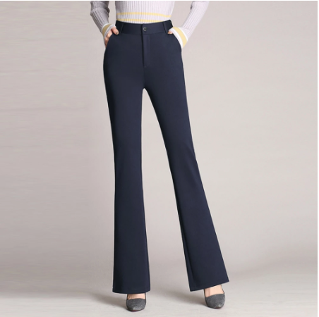 Classic Vintage High Waist Flare Pants For Women Stretch Suit Fabric Casual Trousers Office Lady Straight Pants Plus Size S-4XL
