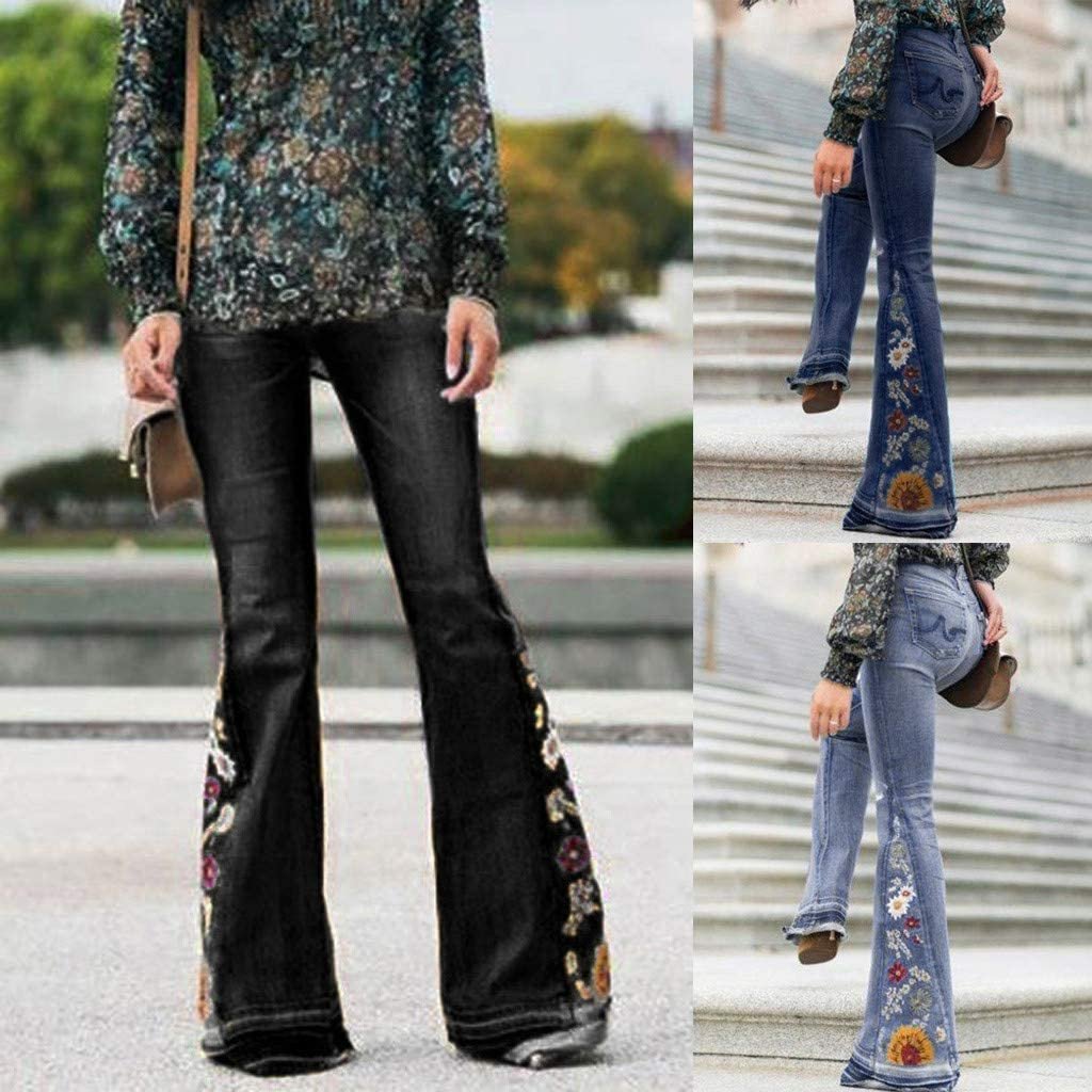 🔥Buy 2 Free Shipping🔥Flower Embroidered Side Flare Jeans