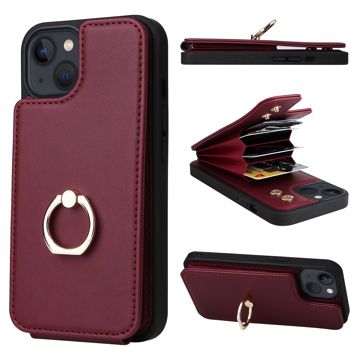 Handmade Leather Multi Folding Wallet Case for iPhone