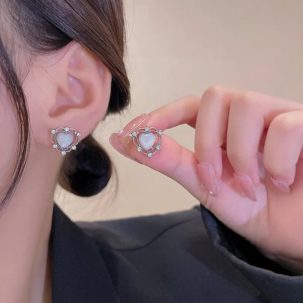 Glittering diamond love 925 Sterling Silvers earring