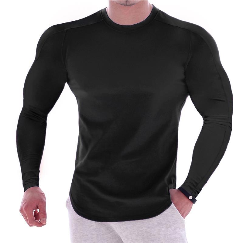 MEN'S CASUAL SOLID COLOR 在` SPORT LONG SLEEVE MUSCLE SHIRT