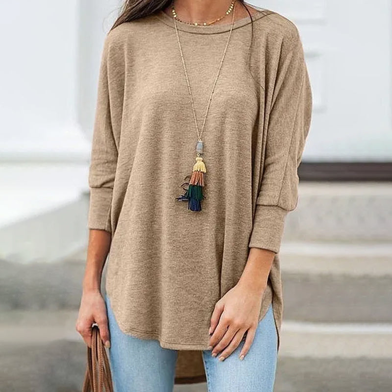 Solid Plus Size O-Neck Cotton Loose Pullover