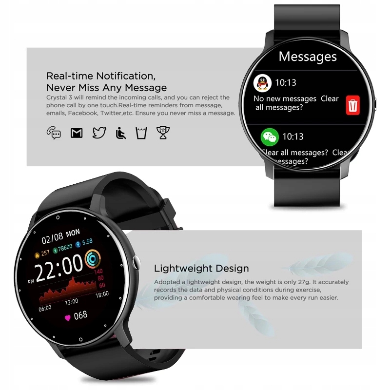 LIGE 2021 SMARTWATCH 2021 Smart WATCH!  Bluetooth functions Alarm clock Chronograph World time Date stamp Touch screen Compass Pedometer Heart rate monitor Backlight Stopwatch Timer Water resistant