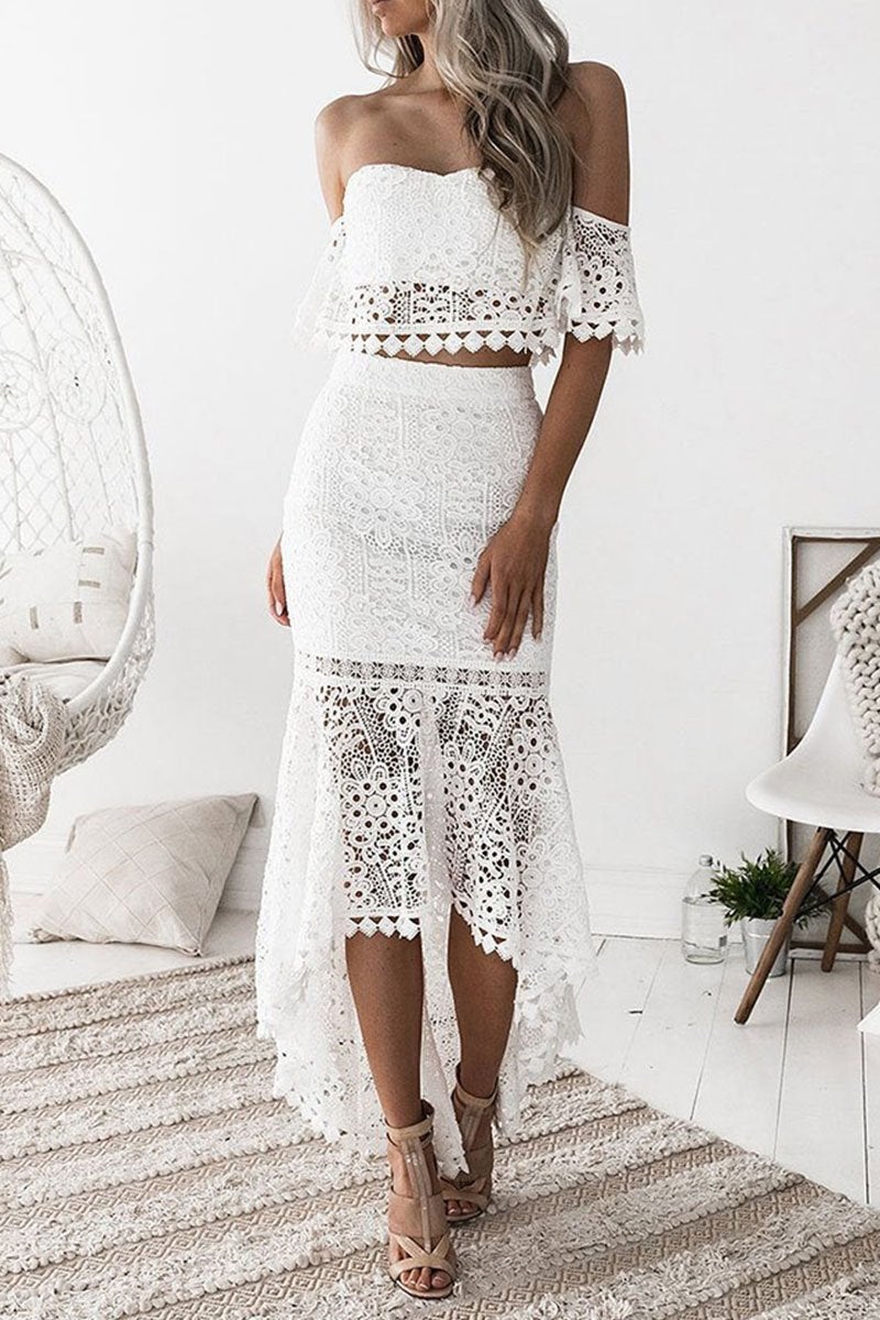 lace embroidered sling irregular dress