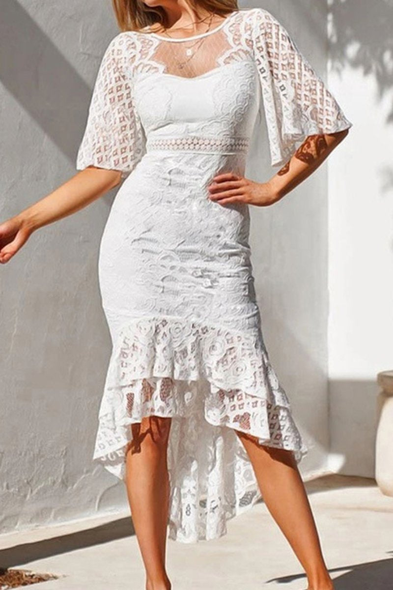 lace embroidered sling irregular dress