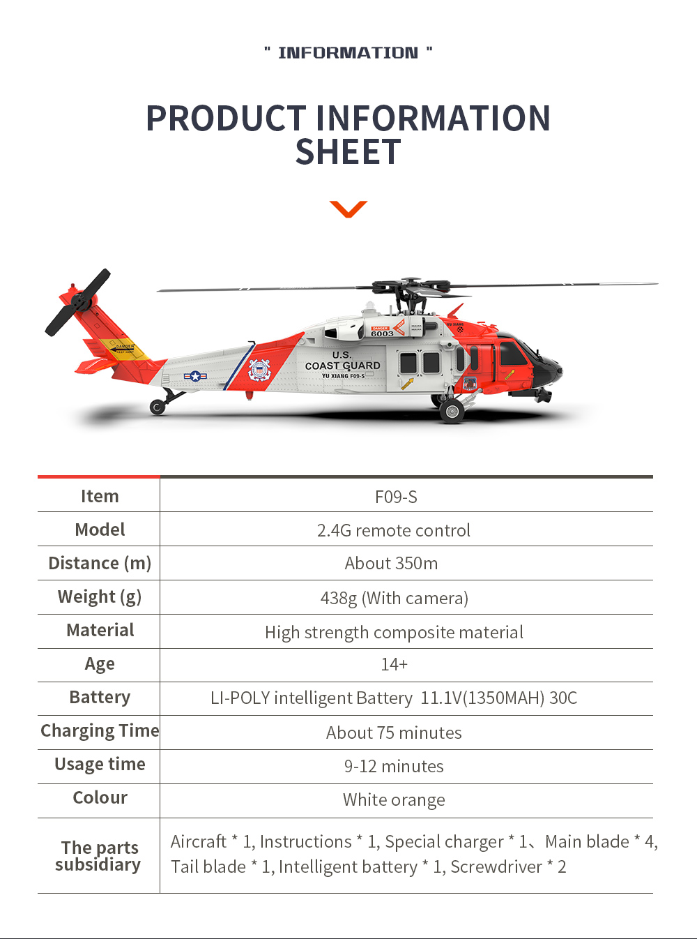 YuXiang F09S UH-60 Coast Guard GPS RC Helicopter -RTF YuXiang F09S UH-60 Coast Guard GPS RC Helicopter -RTF