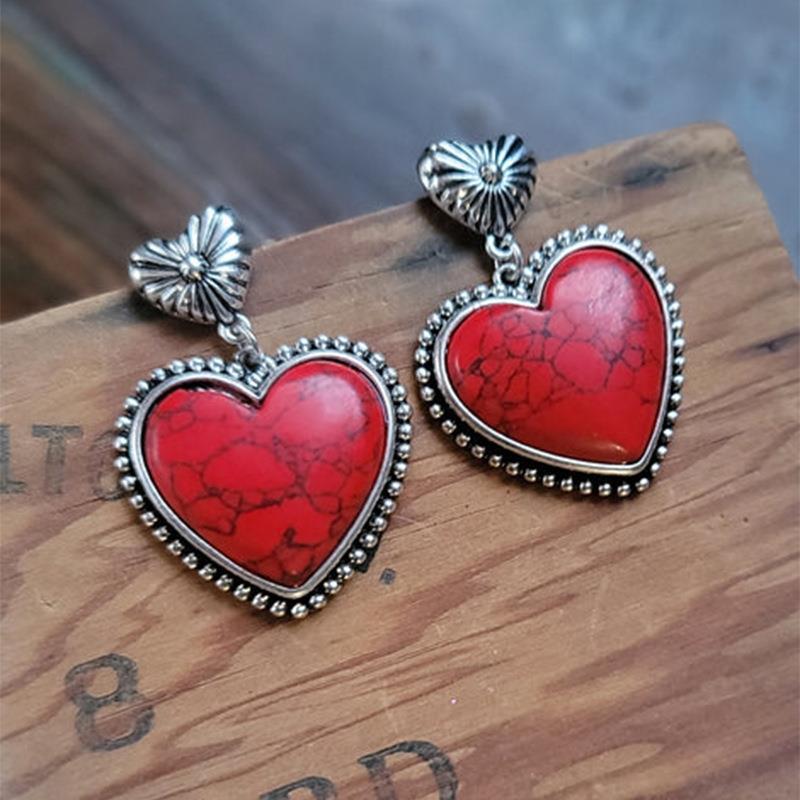 Western Style Peach Heart and Turquoise Stud Earringswomenturquoise