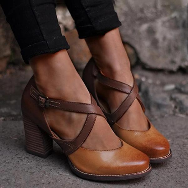 Shoemona Women Vintage Color Block Sandals