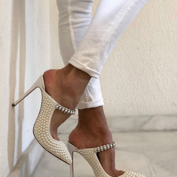 Shoemona Chic Women Pearl Detailed High Heels