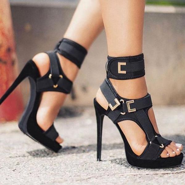 Shoemona Stylish Buckle Ankle-Wrap High Heels