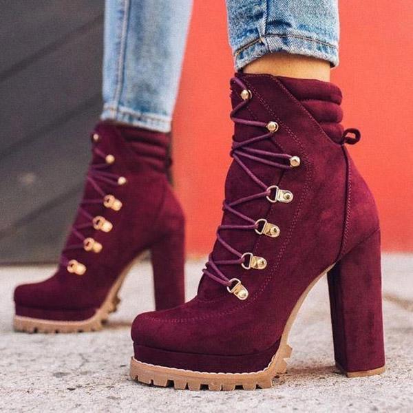 Shoemona Suede Chunky Heel Ankle Boots
