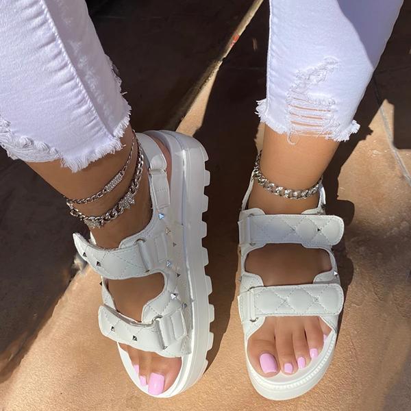 Shoemona Double Quilted Bands Adjustable Buckle Platform Sandals