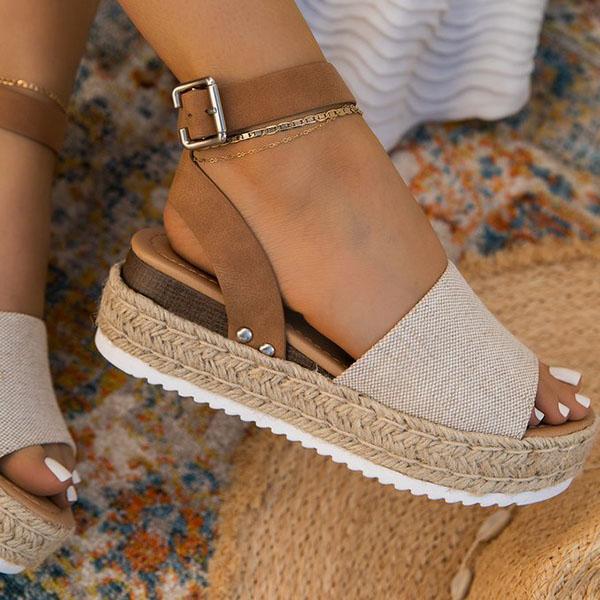 Shoemona Burlap Espadrille Platform Sandals