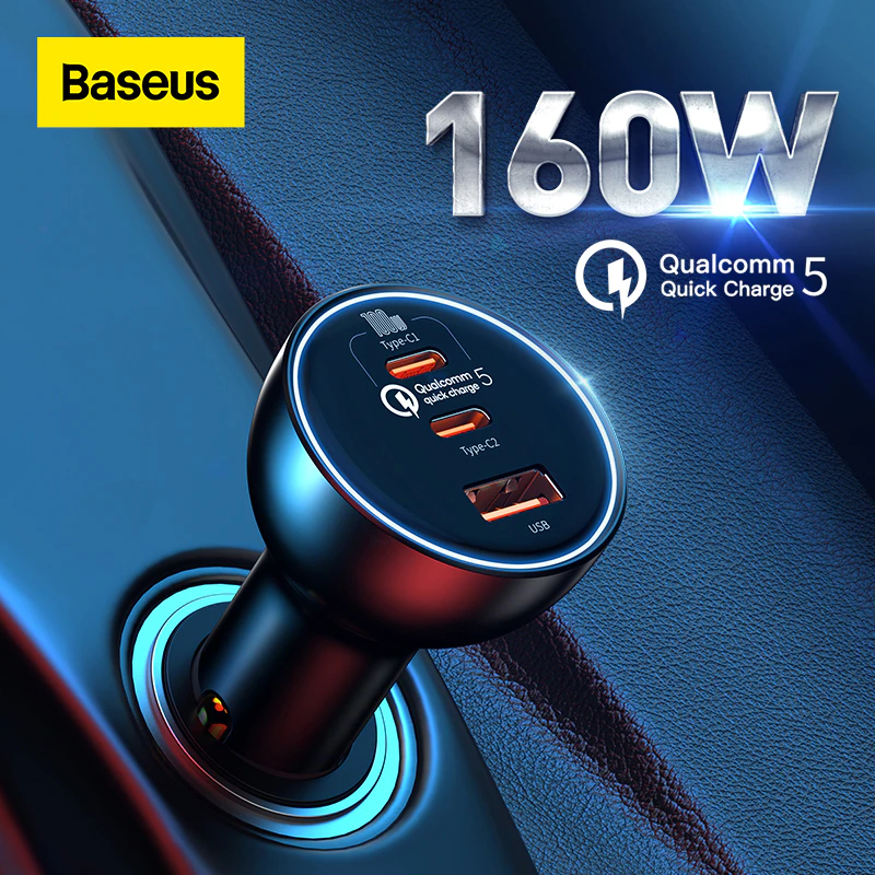 Baseus 160W Car Charger QC 5.0 Fast Quick Charging PPS PD3.0 USB Type C Car Phone Charge-A1Smartshop