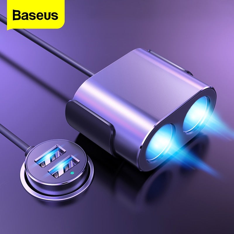 Baseus Car Cigarette Lighter Socket Splitter Charger Dual USB 100W Quick Charge