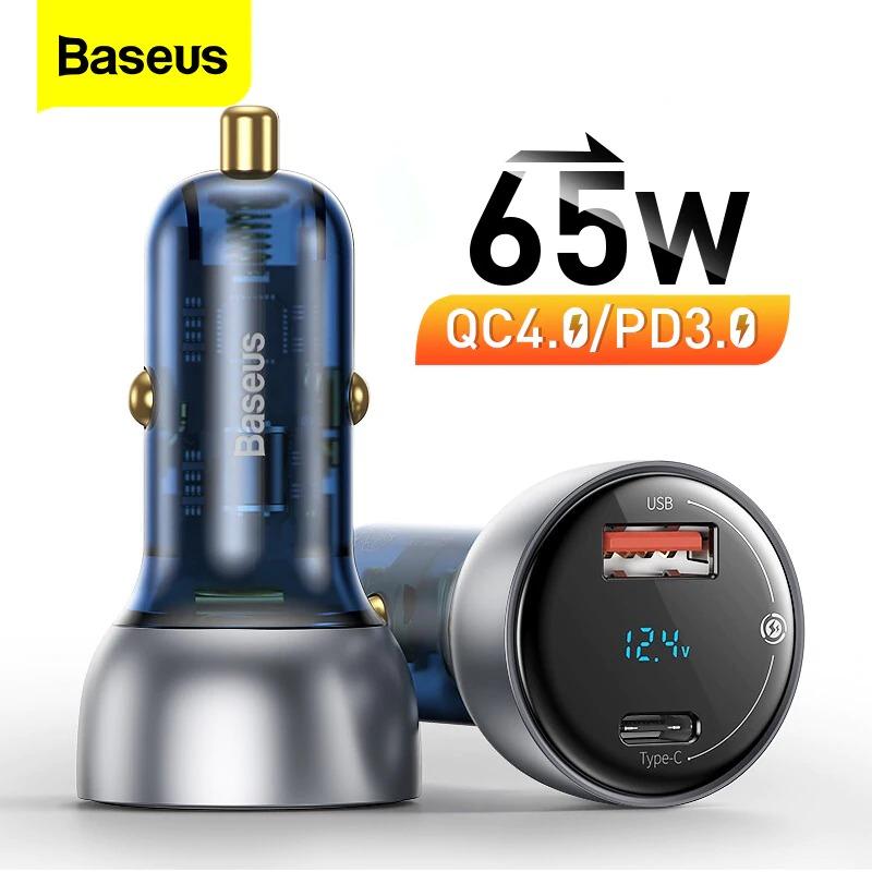 Baseus Car Charger PD 65W Fast Charging Quick Charge 4.0 QC3.0 USB Type C Charger -A1Smartshop