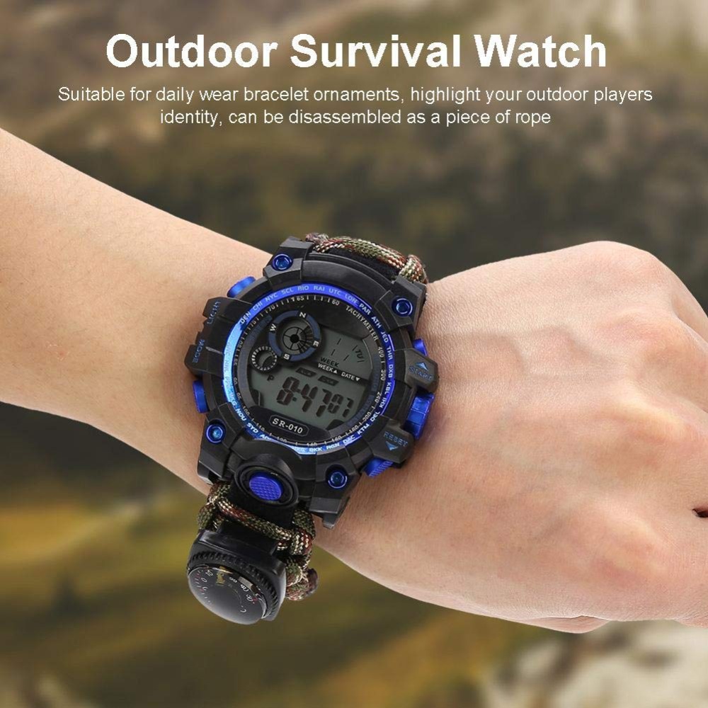 Outdoor Survival Watch Emergency Night Vision 50M Waterproof IP68 Survive Paracord Knife Compass Thermometer Whistles First Aid Kits  (2)