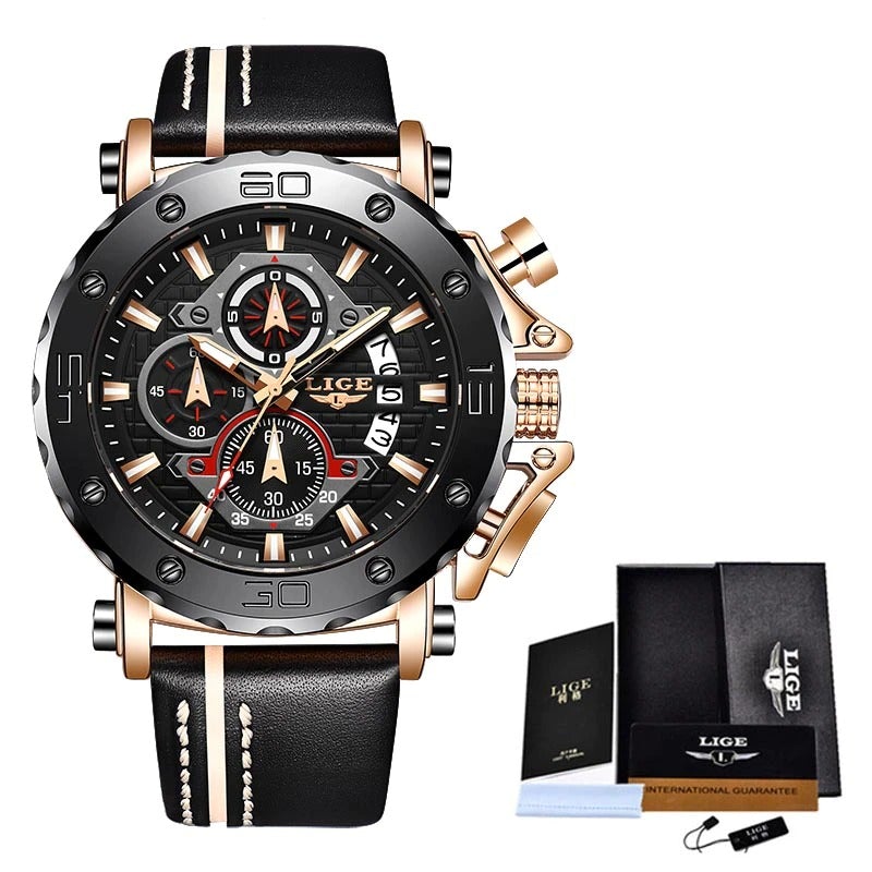 Top Brand LIGE Men Watches Fashion Sport Leather Watch Mens Luxury Date Waterproof Quartz