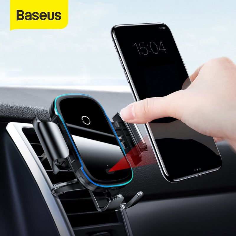 Baseus 15W QI Wireless Charger Car Mount for iPhone Samsung Car Phone Holder