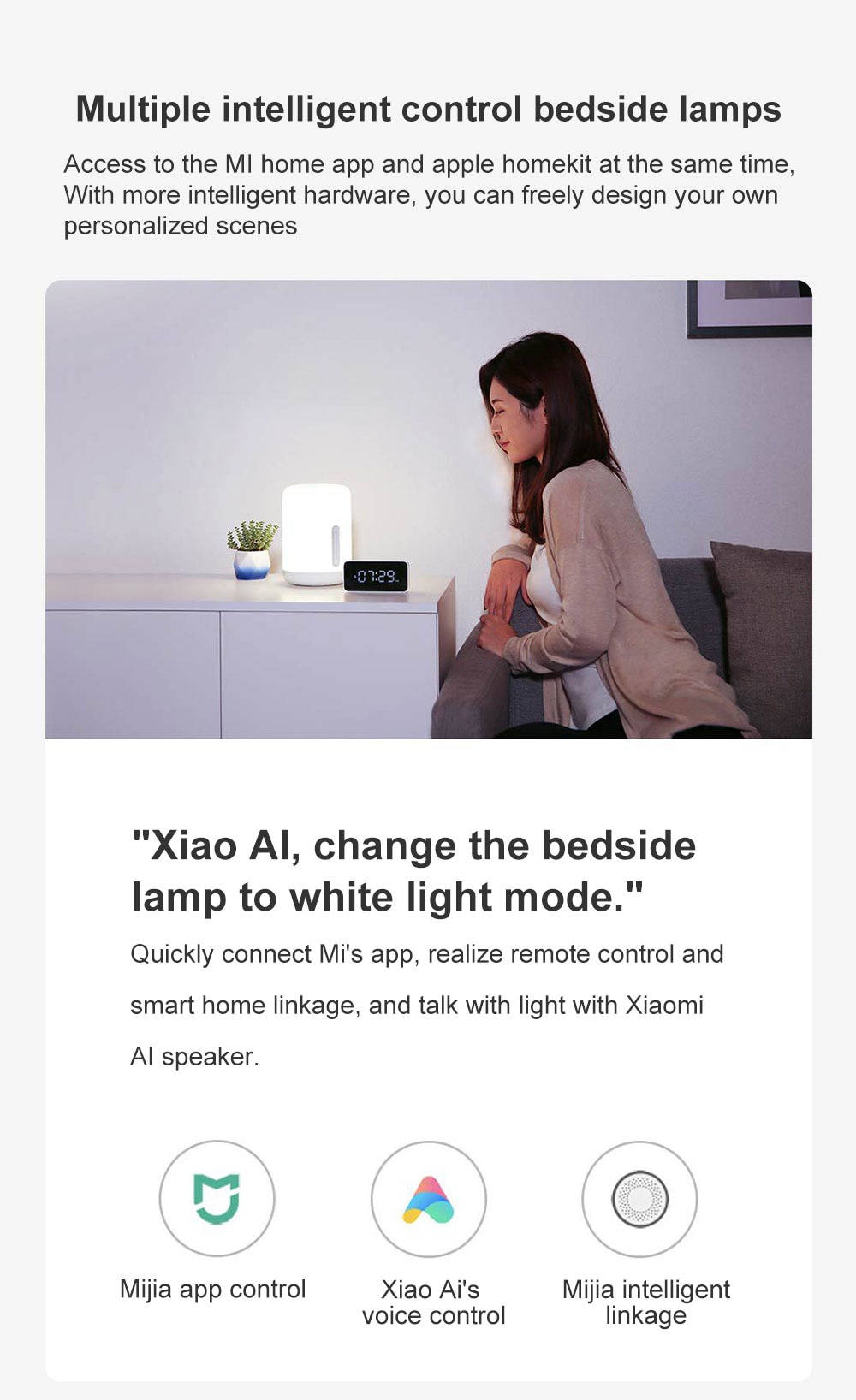 Xiaomi Mi Smart Bedside Lamp 2, Colorful Light, Table Lamp, Bluetooth WiFi  Touch APP Control Apple Home Kit