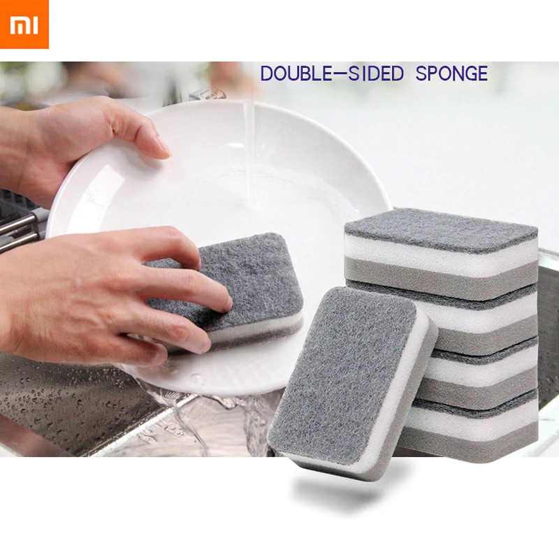 5pcs Xiaomi Mijia double-side sponge Thickened dishwashing wipe scouring pad cleaning brush nano cotton pot brush kitchen sponge